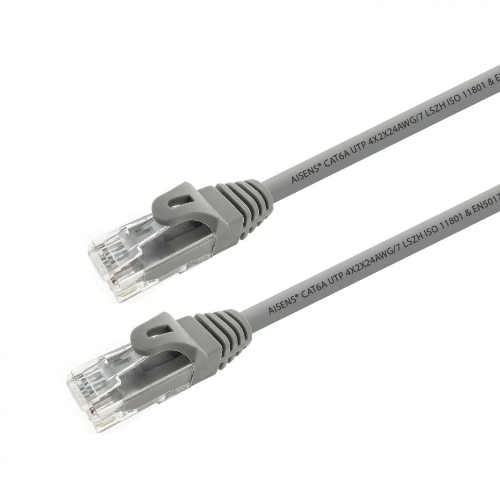 Cable de red latiguillo RJ45 LSZH Cat.6A 500 Mhz UTP AWG24, gris, 10 metros,  libre de halógenos,10 Gigabit/s - AISENS®