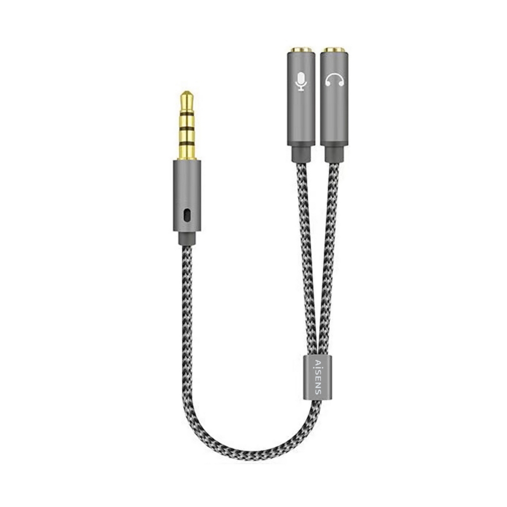 Cable adaptador audio JACK 3.5 4 pines/M-2xJACK 3.5 3 pines/H, Gris, 25cm -  AISENS®