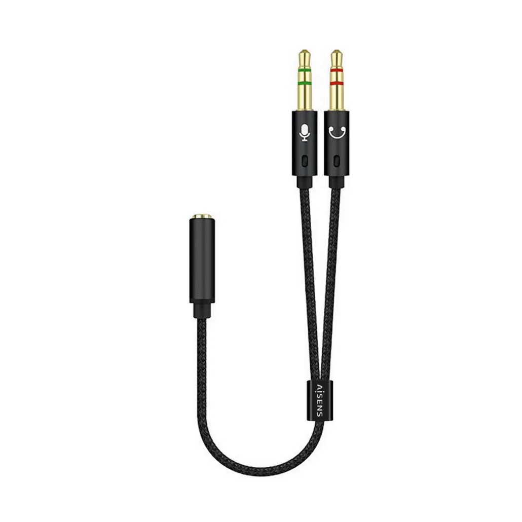 Cable adaptador audio JACK 3.5 4 pines/H-2xJACK 3.5 3 pines/M, Negro, 25cm  - AISENS®