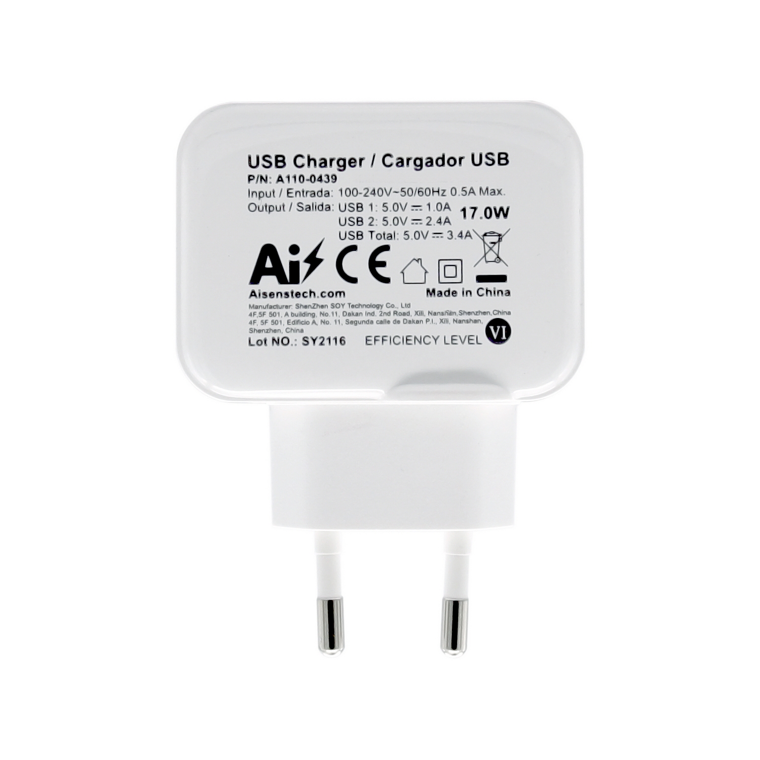 CARGADOR USB-C ENCHUFE PARED AISENS A110-0538 NEGRO 20W