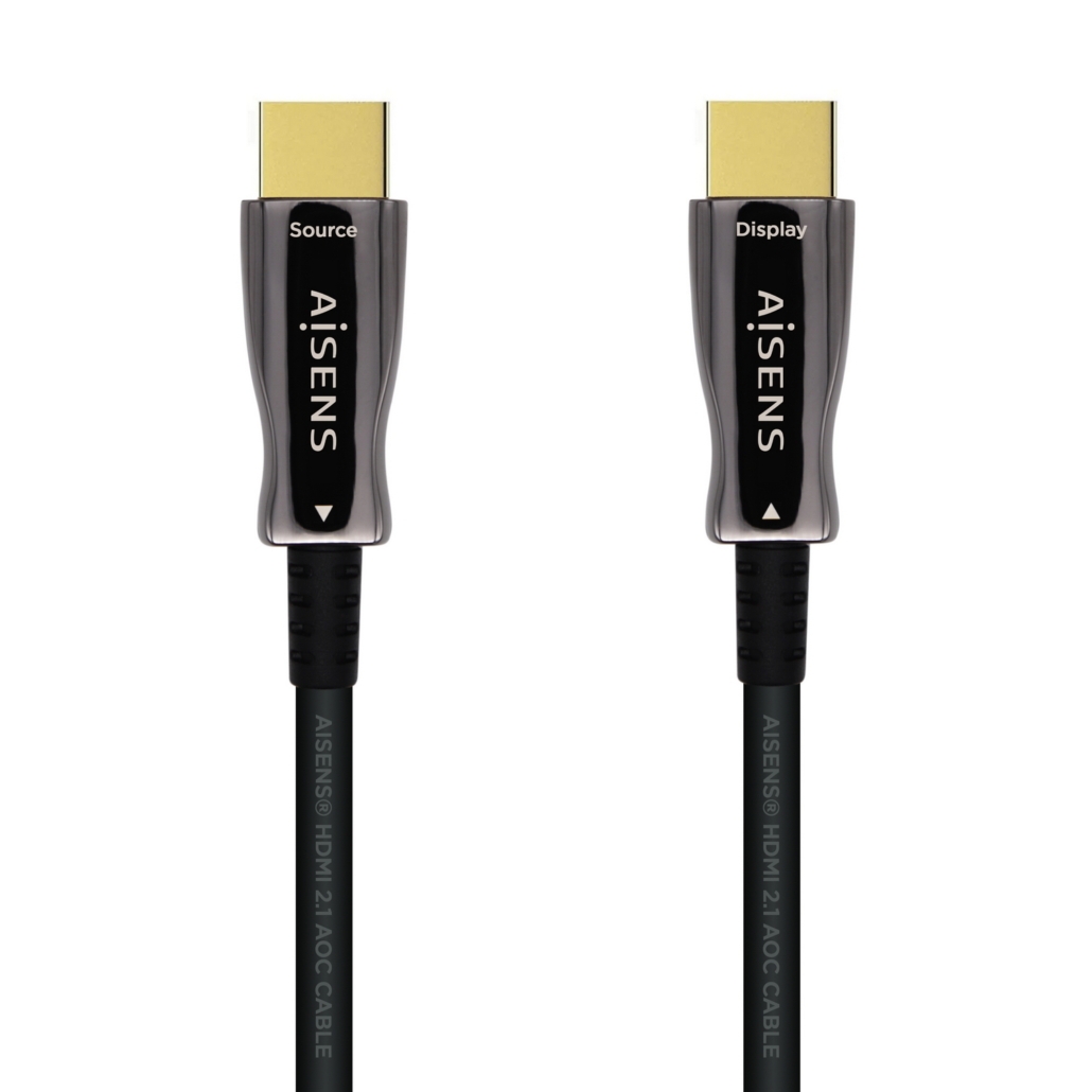 Cable HDMI V2.1 AOC (Active Optical Cable) Fibra Optica Ultra Alta  Velocidad UHS 8K@60Hz 4K@120Hz 4:4:4 48Gbps, A/M-A/M, Negro, 25 Metros -  AISENS®