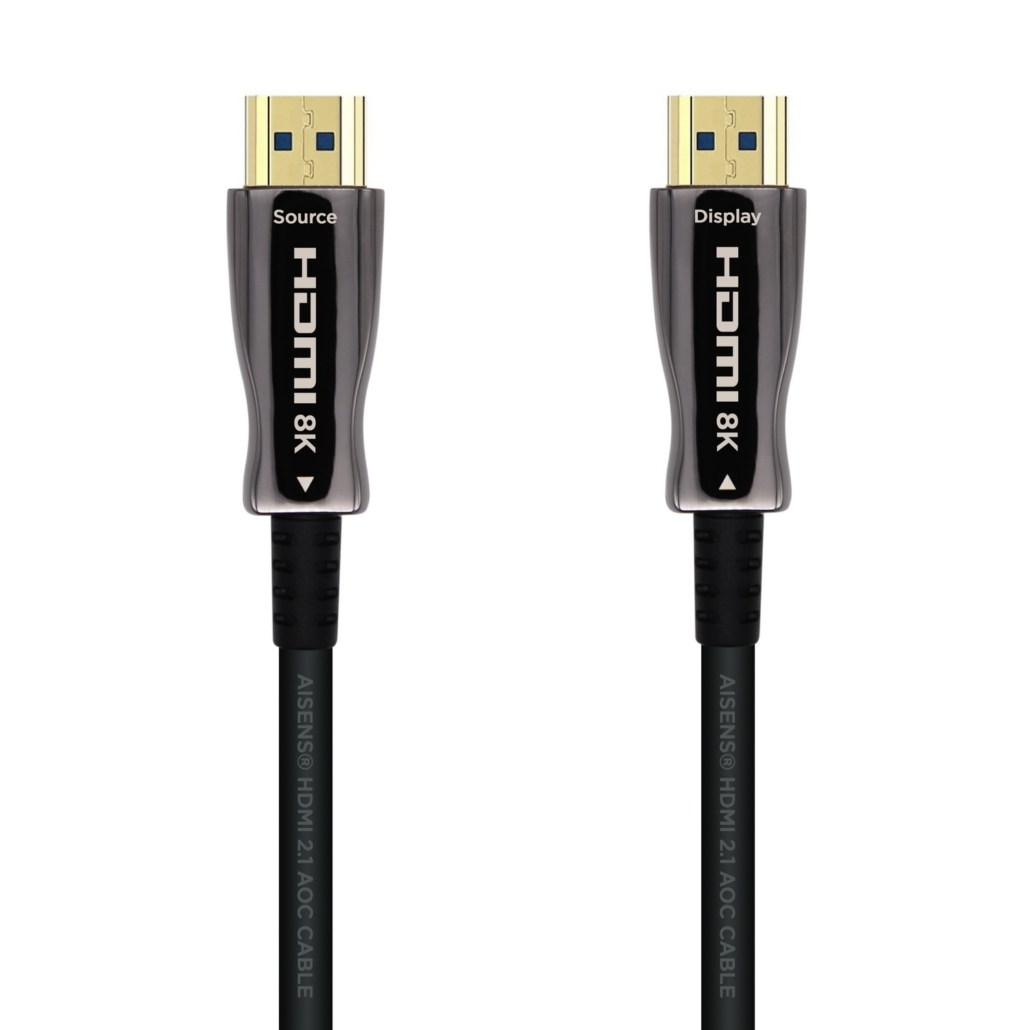 Cable HDMI V2.1 AOC (Active Optical Cable) Fibra Optica Ultra Alta  Velocidad UHS 8K@60Hz 4K@120Hz 4:4:4 48Gbps, A/M-A/M, Negro, 30 Metros -  AISENS®