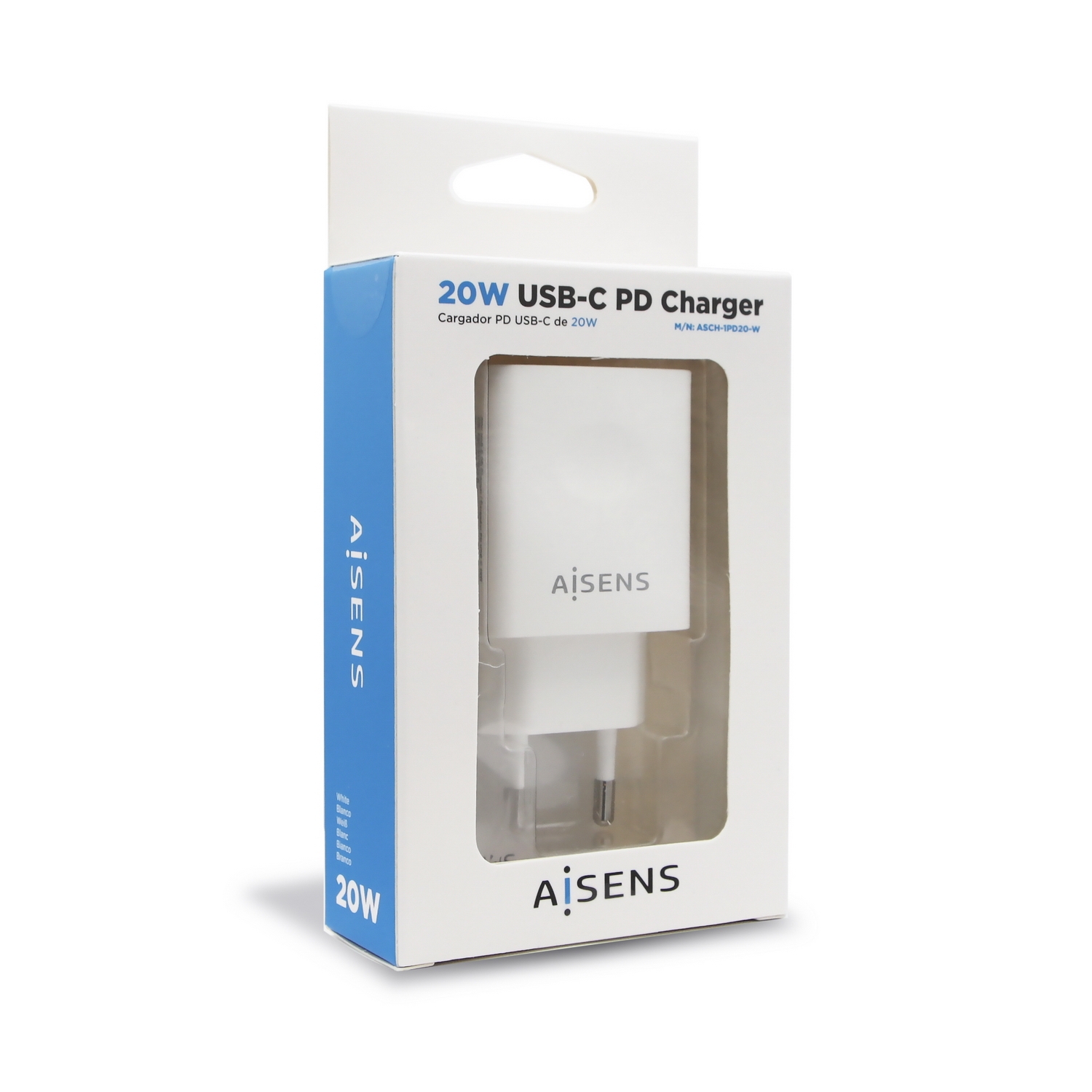 AISENS Cargador USB-C PD3.0 1 Puerto 1x USB-C 20 W, Negro