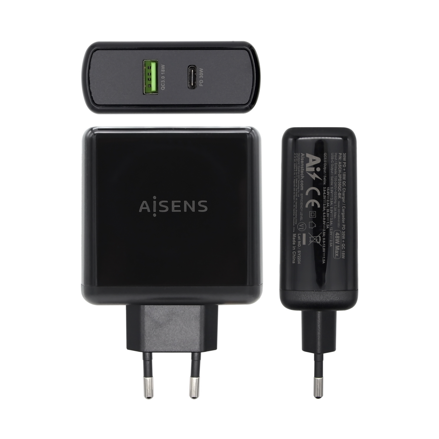 AISENS - ASLC-65WAUTO-BK Cargador 65W Automatico Universal Multitension  para Portatil con 9 Conectores + USB-A QC.3.0 - AISENS®