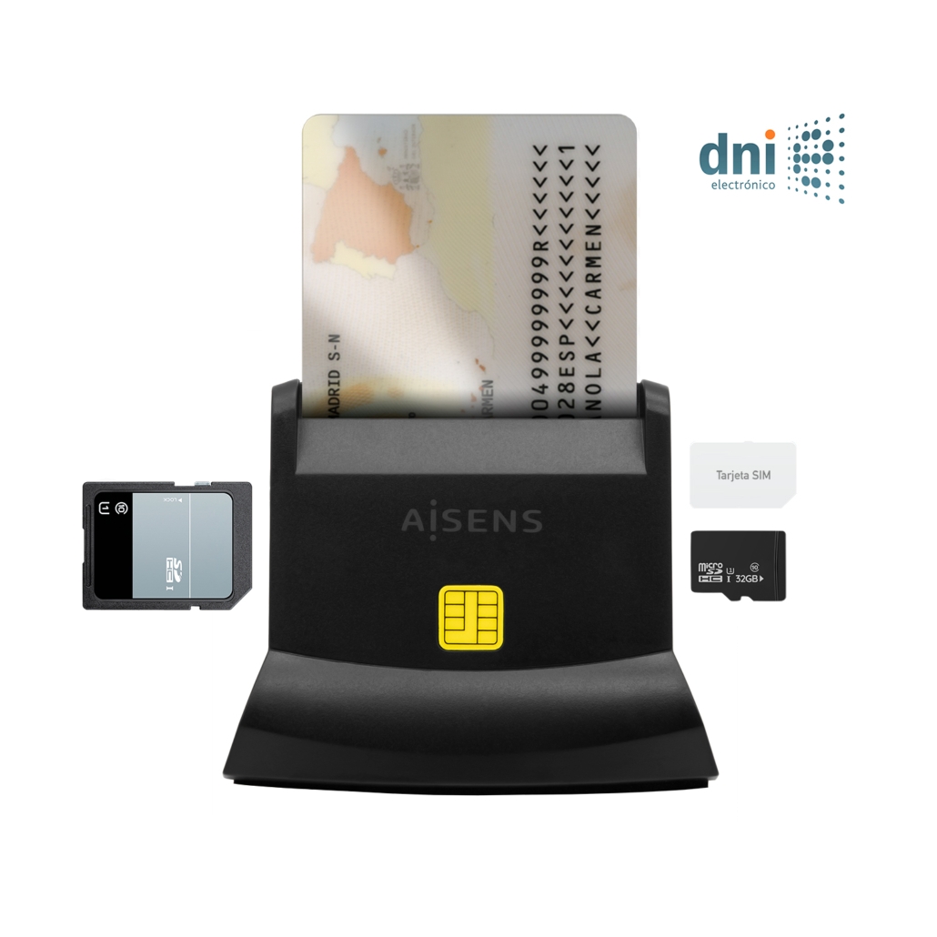 Lector de Tarjeta Inteligente DNI USB-C con lector de tarjetas SIM, SD,  Micro SD, MMC, RS-MMC, MMC Micro, Negro - AISENS®