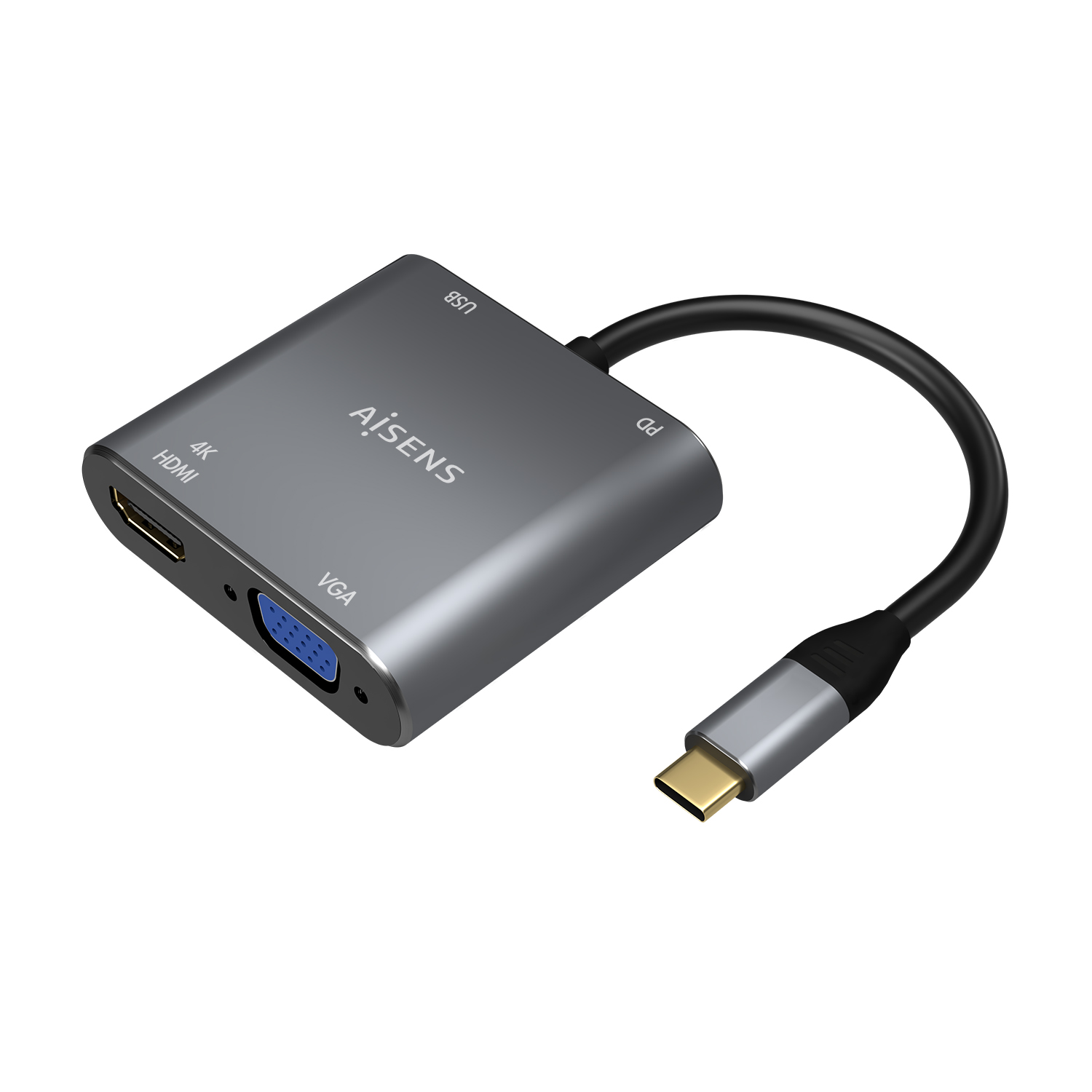 AISENS - Conversor USB-C a VGA/HDMI 4K/USB3.0/USB-C PD, USB-C/M