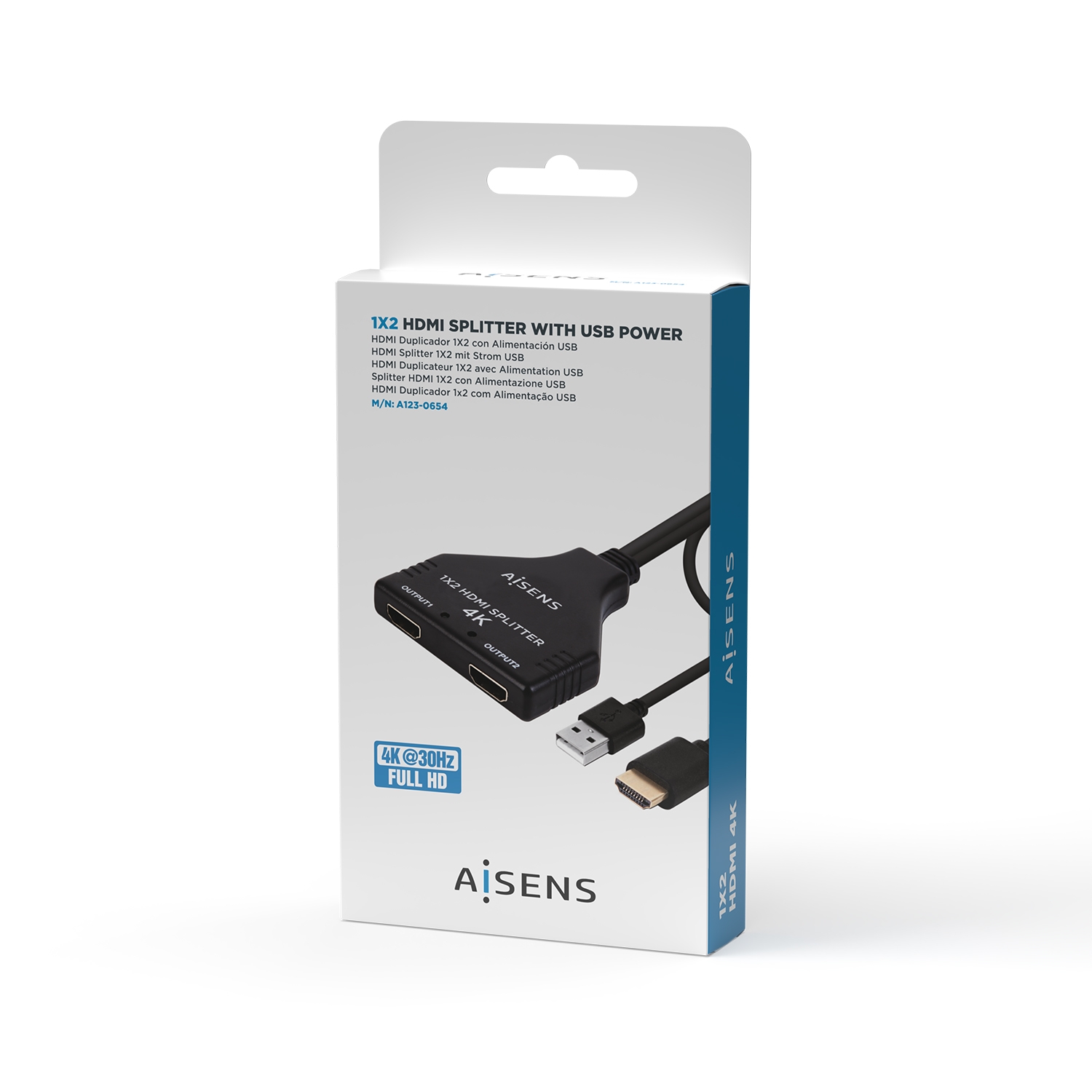 AISENS - HDMI Duplicador 4K@30HZ 1x2 con Alimentación USB y Cable, Negro,  30CM - AISENS®