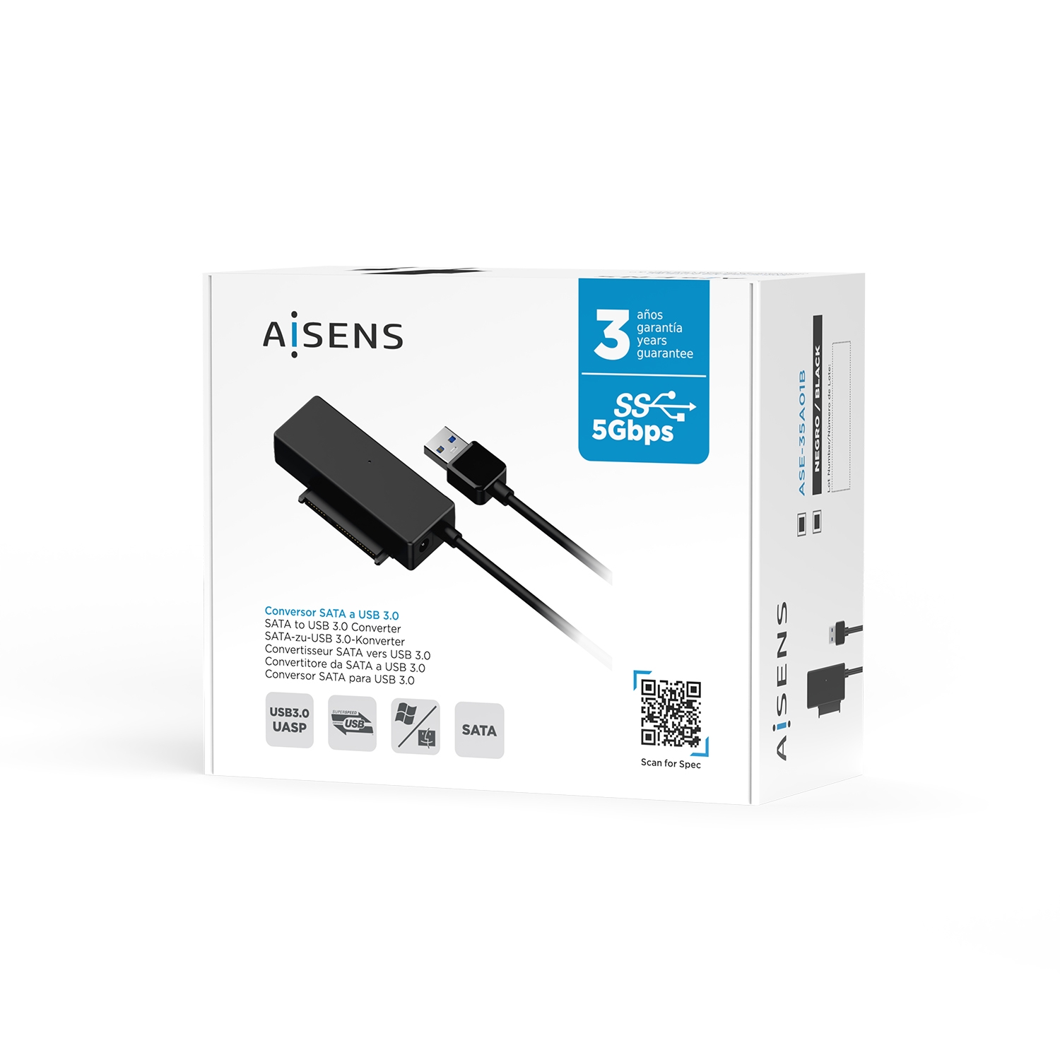 AISENS - Adaptador ASE-35A01B SATA a USB-A USB 3.0/USB3.1 GEN1 para Discos  Duros 2.5 y 3.5 con Alimentador, Negro - AISENS®