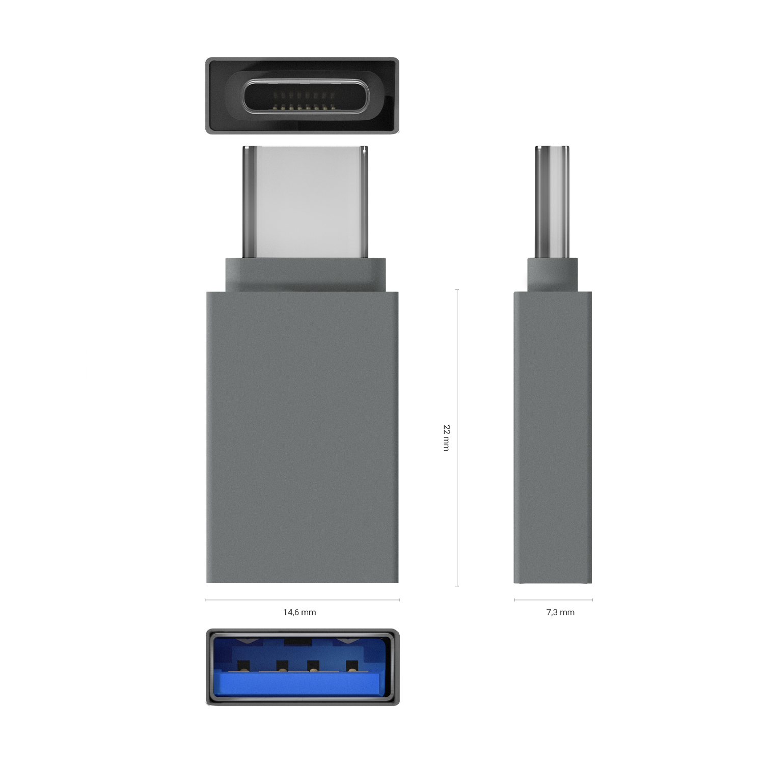 AISENS Adattatore USB-C A USB-A 3.2 Gen1 – Mini In Alluminio, 5Gbps, Ricarica 3A, Grigio