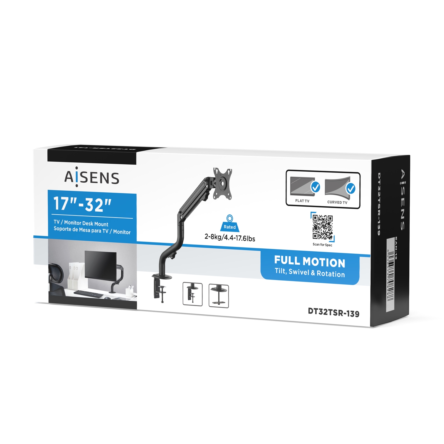 AISENS - Soporte de Mesa ECO Giratorio e Inclinable para Monitor/TV 9Kg (3  Pivotes, 1 Brazo) de 17-32, Negro - AISENS®