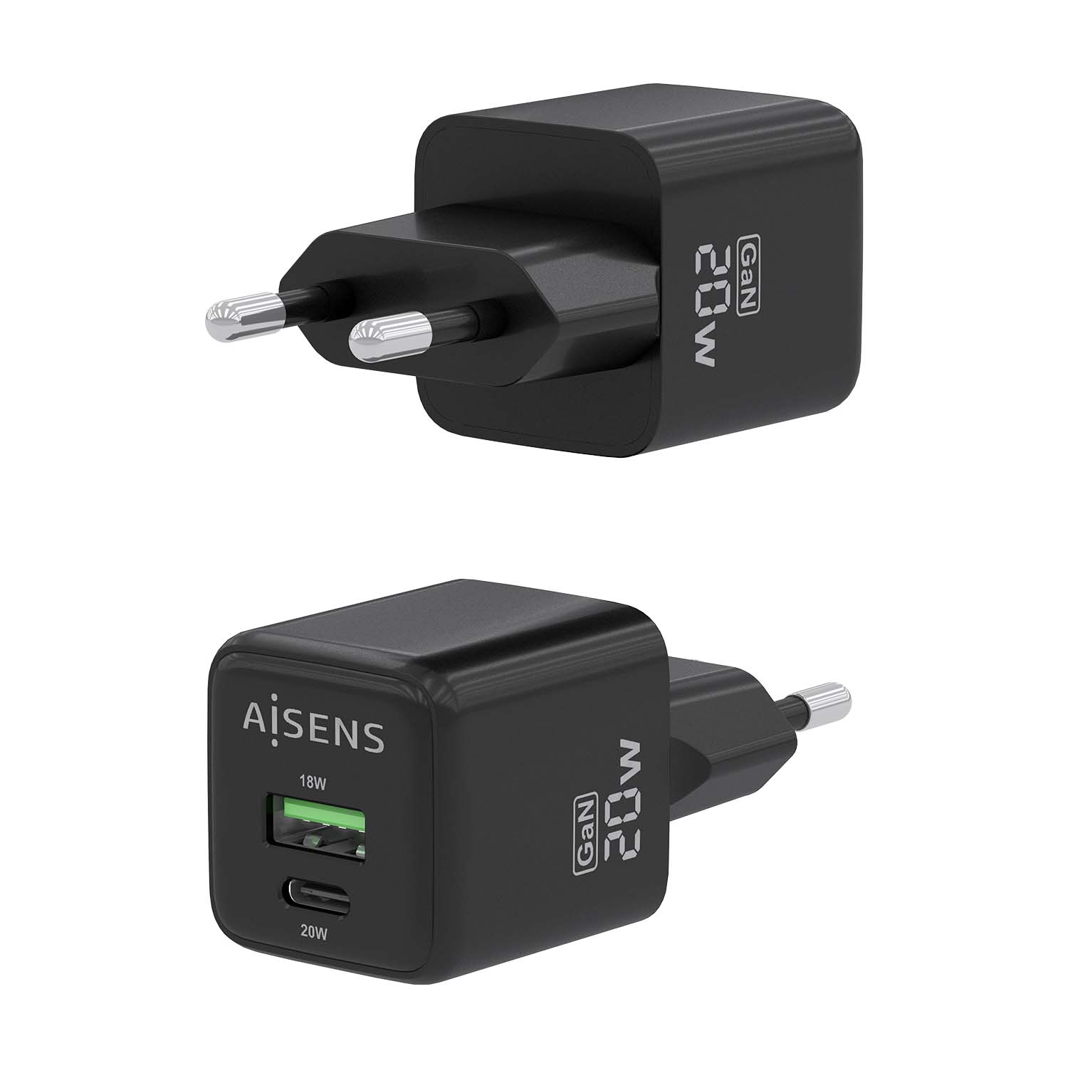 CARGADOR USB PARED AISENS GAN 20W USB-C PD3.0 NEGRO