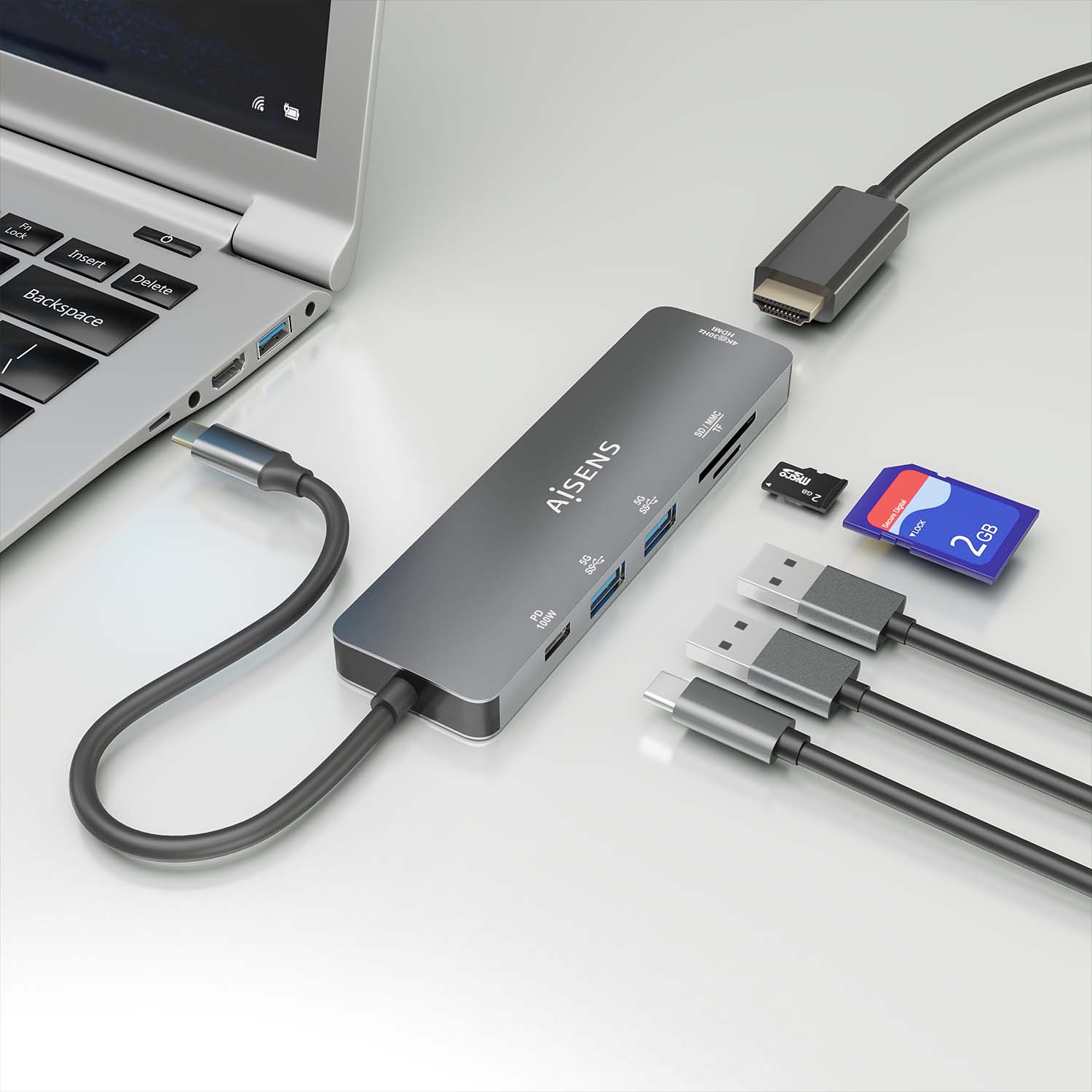 AISENS Docking Station USB-C 4 In 1 – Grigio, Hub Multiporta ASUC-4P002-GR - 3