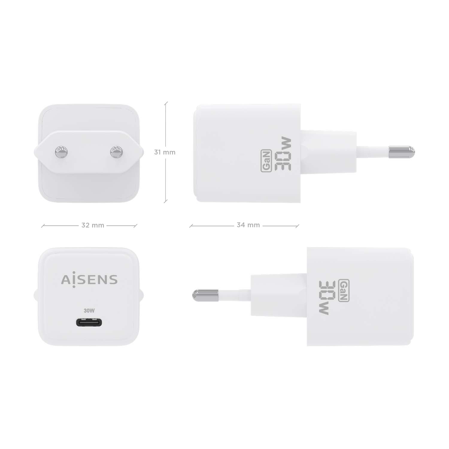 CARGADOR USB PARED AISENS GAN 30W USB-C PD3.0 BLANCO - miniatura 4
