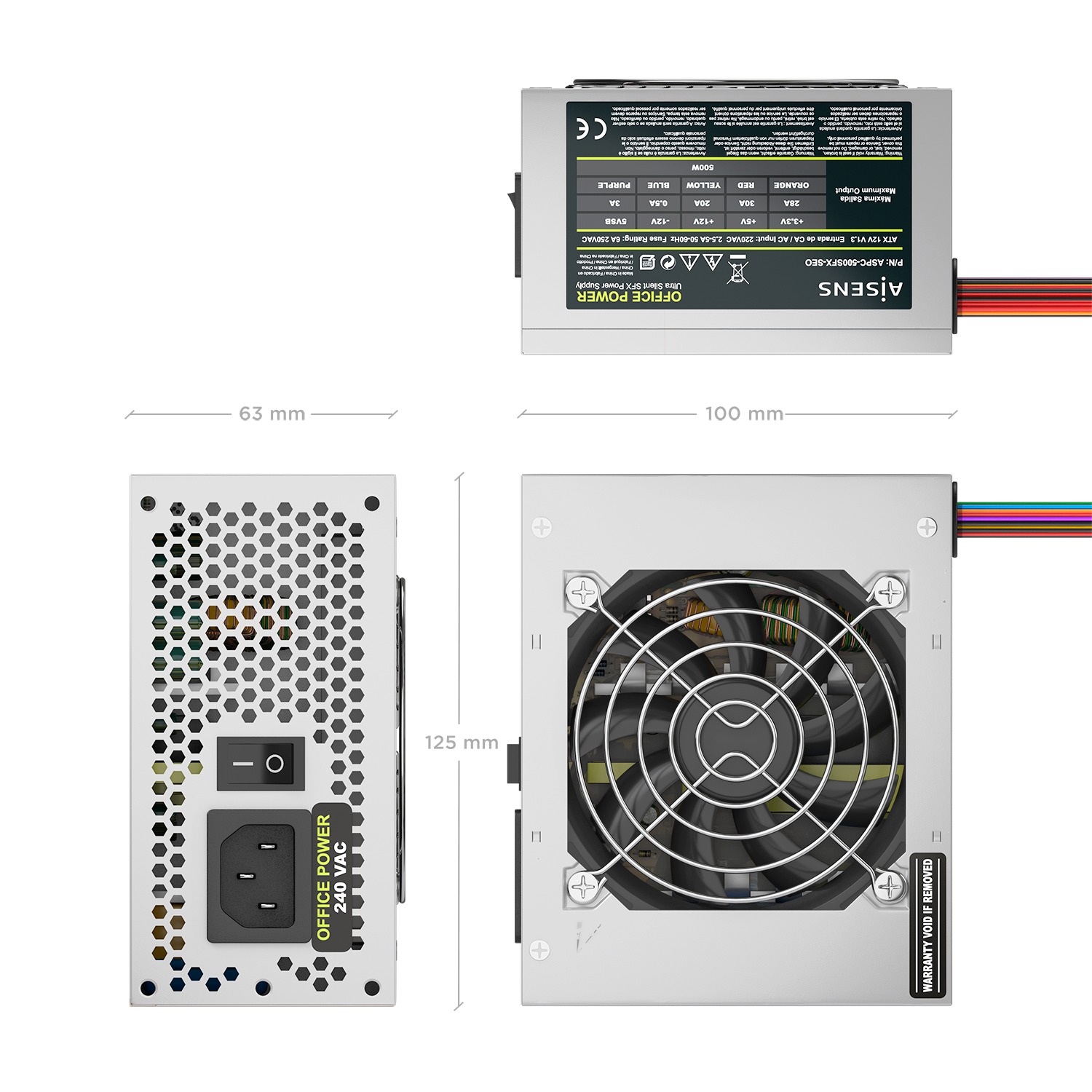 FUENTE ALIMENTACION 500W AISENS 12CM ATX PLATA OEM - miniatura 4