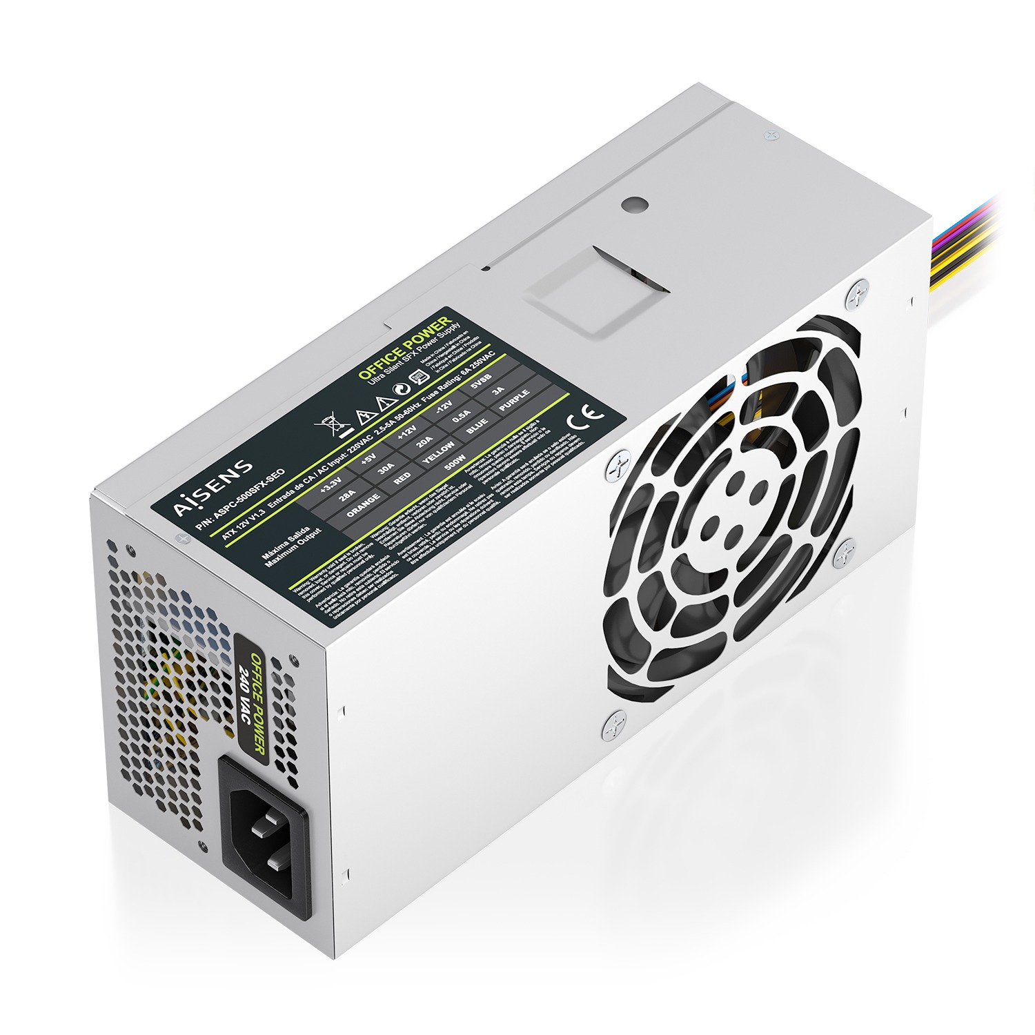 FUENTE ALIMENTACION 500W AISENS 12CM ATX PLATA OEM - miniatura 2